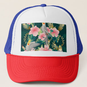 Cute Cockatiel Parrot Vintage Pattern Trucker Hat