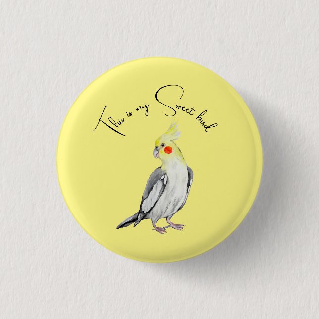 Cute Cockatiel watercolor parrot.  3 Cm Round Badge (Front)