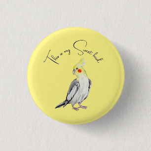 Cute Cockatiel watercolor parrot.  3 Cm Round Badge