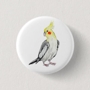 Cute Cockatiel Watercolor Parrot.  3 Cm Round Badge