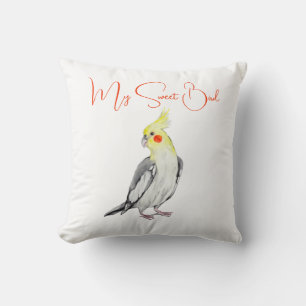 Cute Cockatiel Watercolor Parrot.  Cushion