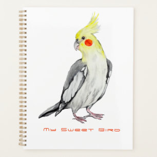 Cute Cockatiel Watercolor Parrot.  Planner