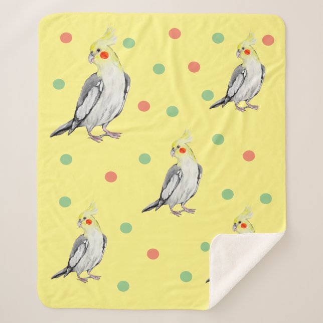 Cute Cockatiel Watercolor Parrot. Sherpa Blanket (Front)