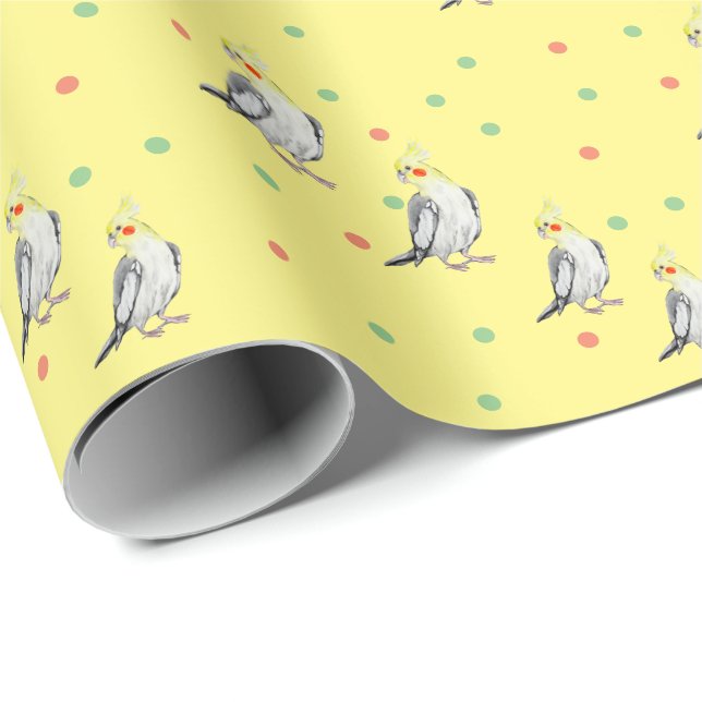 Cute Cockatiel Watercolor Parrot. Wrapping Paper (Roll Corner)