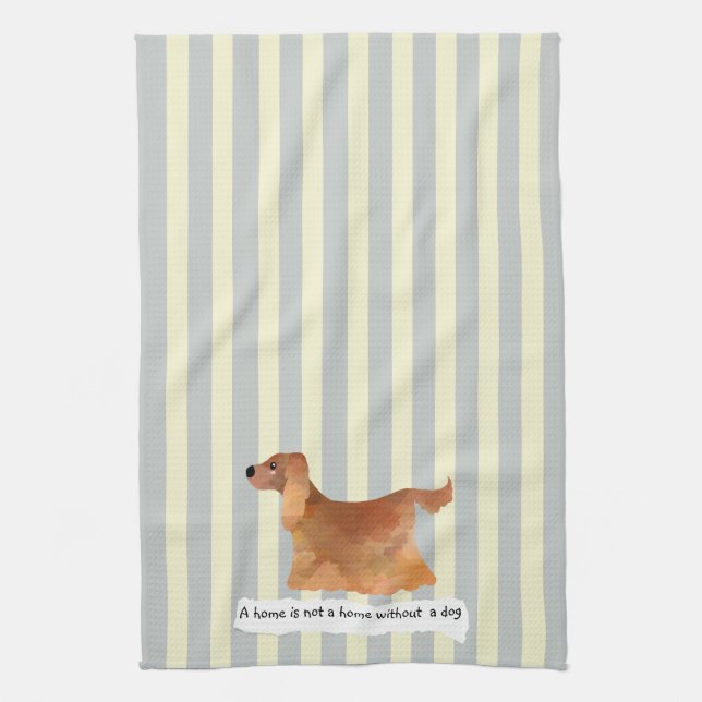 Cute cocker spaniel blue cream striped tea towel (Vertical)