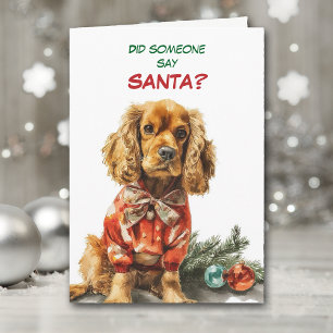 Cute Cocker Spaniel Dog Looks for Santa Holiday Card