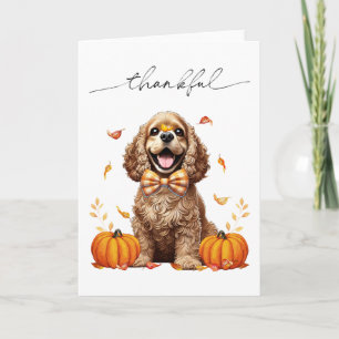 Cute Cocker Spaniel Fall Leaves Pumpkins Card