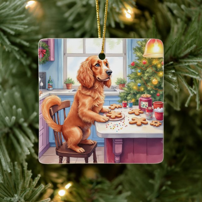 Cute Cocker Spaniel Gingerbread Baking Christmas Ceramic Ornament (Tree)