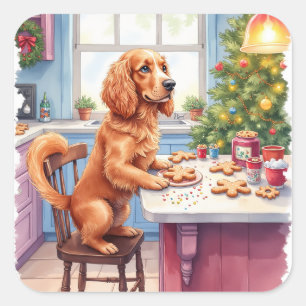 Cute Cocker Spaniel Gingerbread Baking Christmas Square Sticker