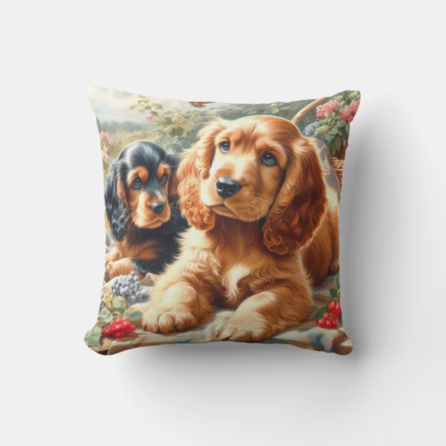 Cute Cocker Spaniel  Painting Cushion (Front)