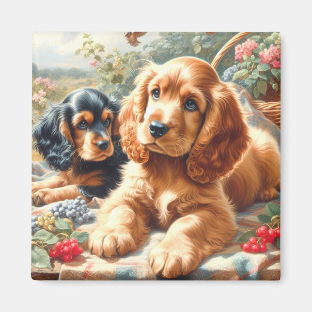 Cute Cocker Spaniel  Painting Magnet (Front)