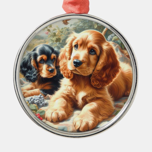 Cute Cocker Spaniel  Painting Metal Tree Decoration (Front)