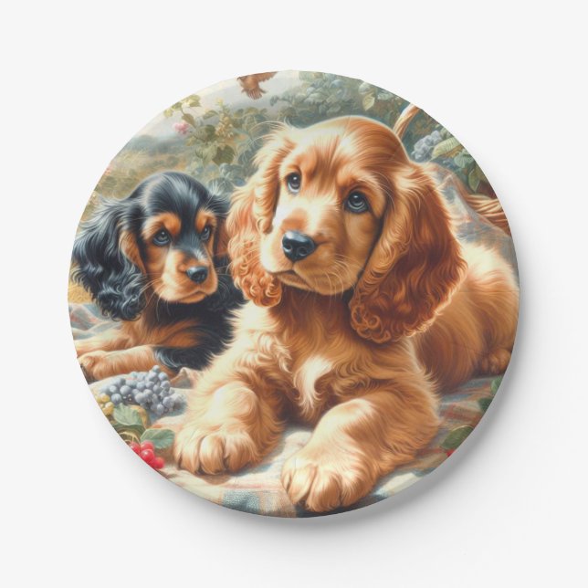 Cute Cocker Spaniel  Painting Paper Plate (Front)