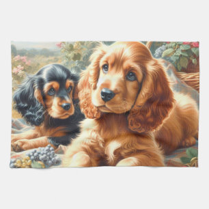 Cute Cocker Spaniel  Painting Tea Towel
