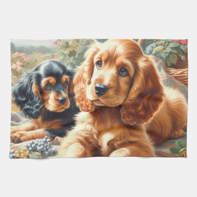 Cute Cocker Spaniel  Painting Tea Towel (Horizontal)