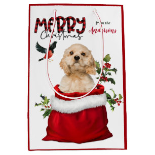 Cute Cocker Spaniel Puppy Christmas Medium Gift Bag
