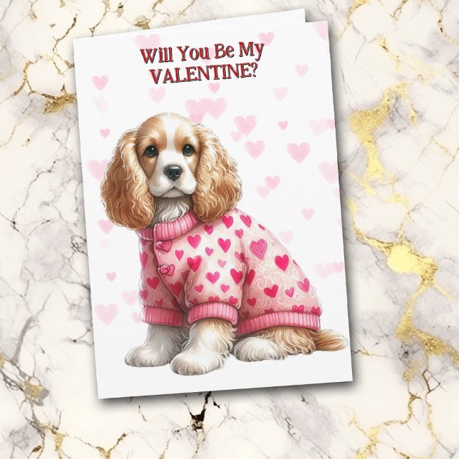 Cute Cocker Spaniel Puppy in Sweater Valentine Holiday Card (Creator Uploaded)
