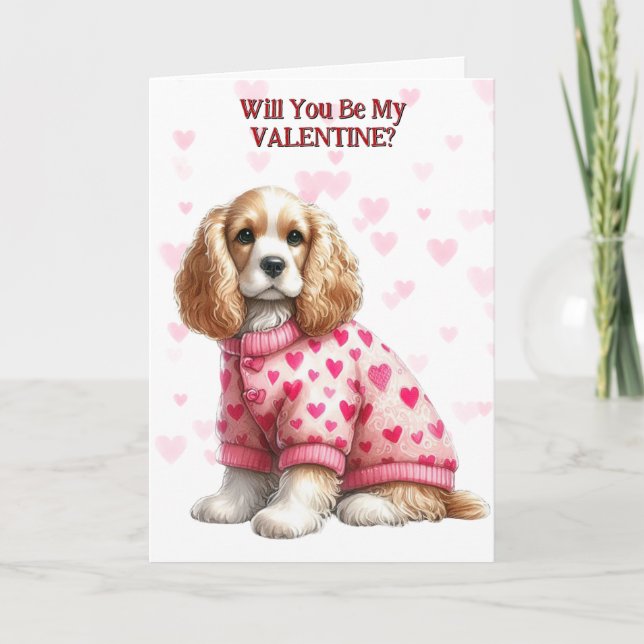 Cute Cocker Spaniel Puppy in Sweater Valentine Holiday Card (Front)
