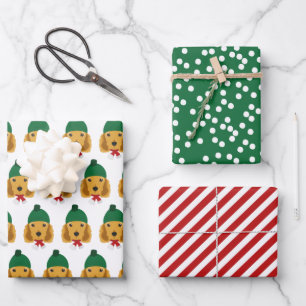 Cute Cocker Spaniel & Red Striped Christmas Wrapping Paper Sheet
