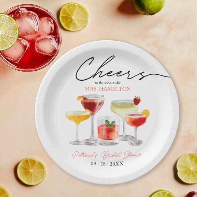 Cute Cocktail Bridal Shower Party Paper Plate (Creator Uploaded)