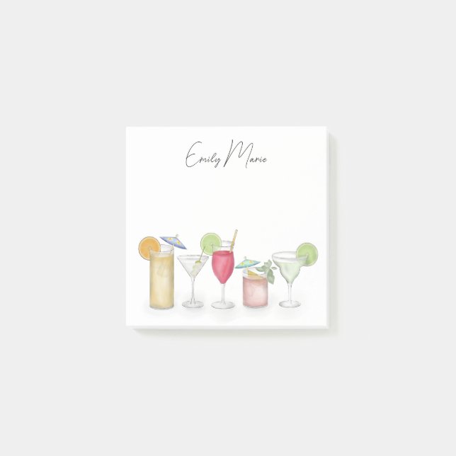 Cute Cocktail Drinks Colourful Simple Calligraphy Post-it Notes (Front)