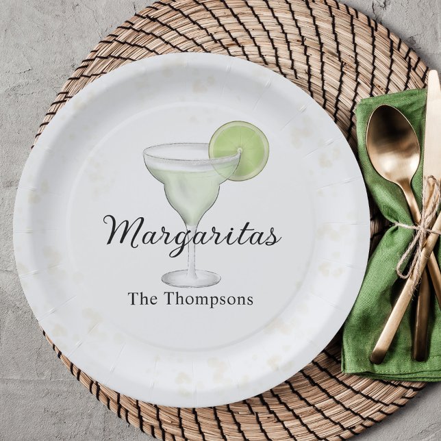 Cute Cocktail Party Watercolor Custom Paper Plate (Cute margaritas custom party paper plate. )