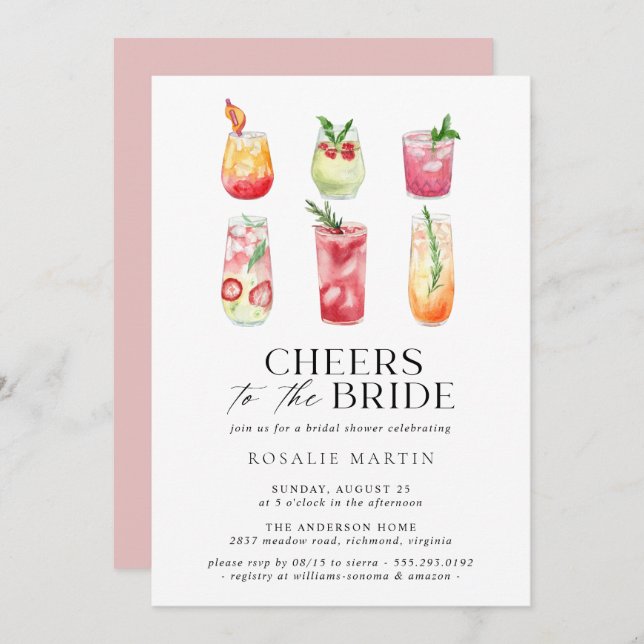 Cute Cocktails | Simple Fun Summer Bridal Shower Invitation (Front/Back)