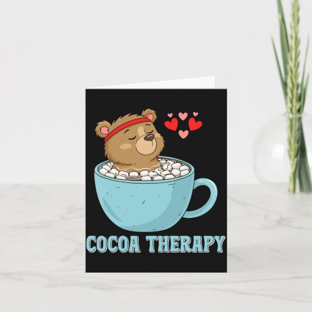 Cute Cocoa Therapy Bear Hot Chocolate Marshmallo Card (Front)