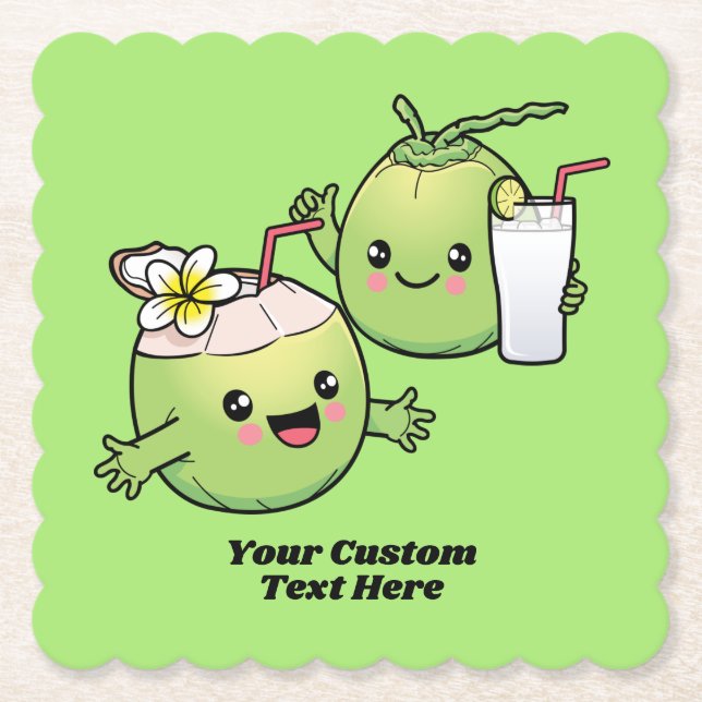Cute Coconuts custom text Paper Coaster (Front)