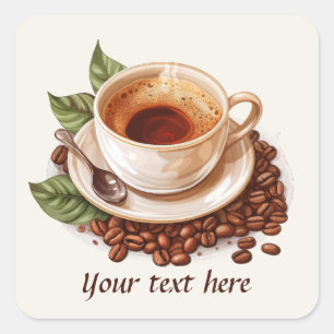 cute coffee add message  square sticker