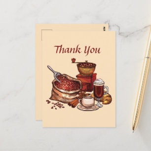 Cute coffee add text thank you postcard