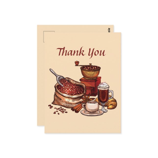 Cute coffee add text thank you  postcard (Front/Back In Situ)