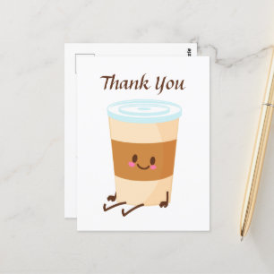 Cute coffee add text thank you postcard