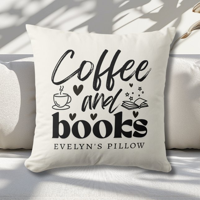 Cute Coffee and Book Lovers Personalised Cushion (Creator Uploaded)