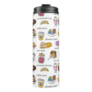 Cute Coffee and Comfort Food Illustrated Pattern Thermal Tumbler