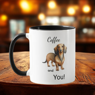 Cute Coffee And Dachshund Brown Personalise Mug