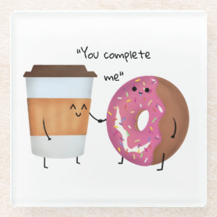 Cute Coffee and Donut Complete Couple Glass Coaster