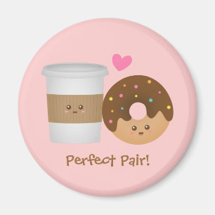 Cute Coffee and Doughnut in love, Perfect Pair Magnet