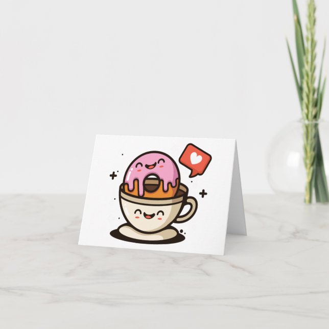 Cute Coffee and Doughnut Love  Card (Front)