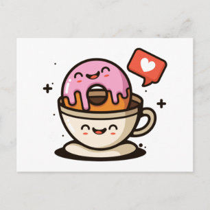 Cute Coffee and Doughnut Love Postcard