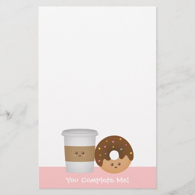 Cute Coffee and Doughnut, You complete me Stationery (Front)