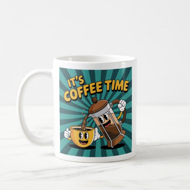 Cute Coffee and French Press Design – Morning Brew Coffee Mug (Left)