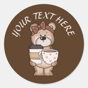 Cute coffee bear add message classic round sticker