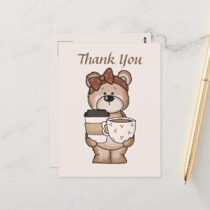 Cute coffee bear add text Thank you Postcard