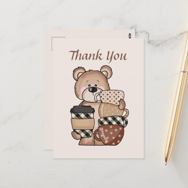 Cute coffee bear add text Thank you  Postcard (Front/Back In Situ)