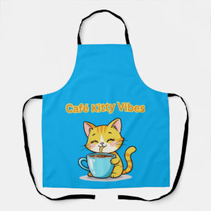 **Cute Coffee Cat – Adorable Cat Drinking Coffee I Apron