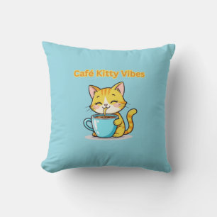 **Cute Coffee Cat – Adorable Cat Drinking Coffee I Cushion