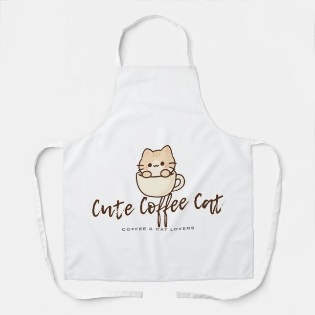 Cute Coffee Cat Apron – Funny Coffee Lover Kitchen (Front)