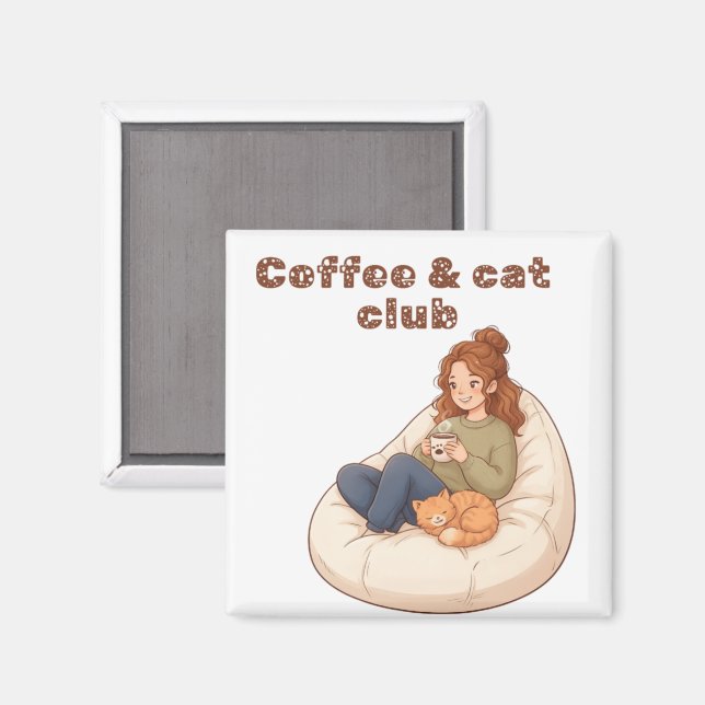 Cute coffee & Cat Club design  Magnet (Front/Back)
