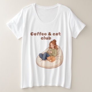 Cute coffee & Cat Club design Plus Size T-Shirt
